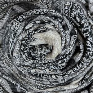 Oversized Paisley Tapestry Scarf Swirl Black White Gray 77" X 20"
